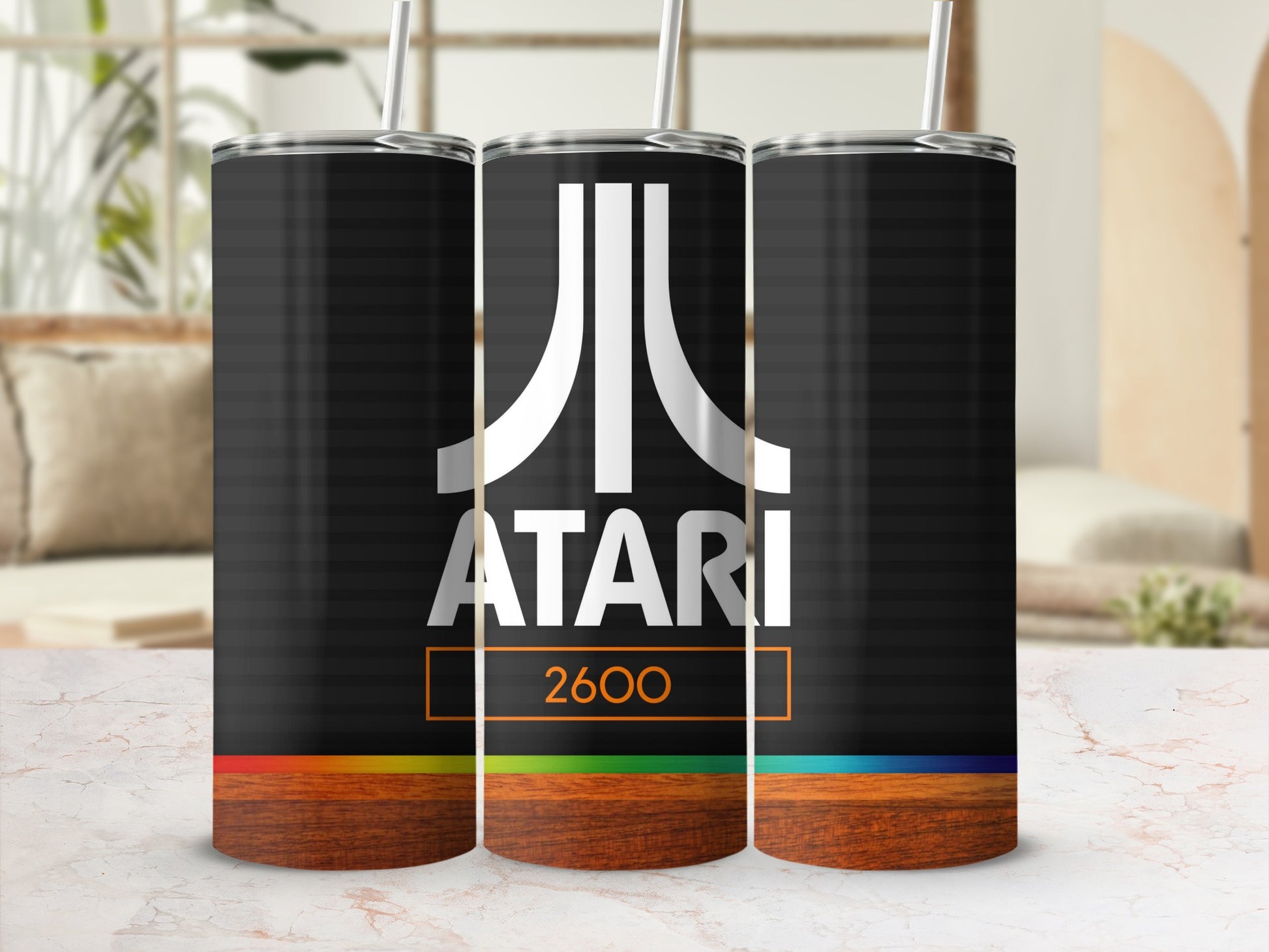 Atari 2600 Black White Logo Rainbow Wood Grain product type
