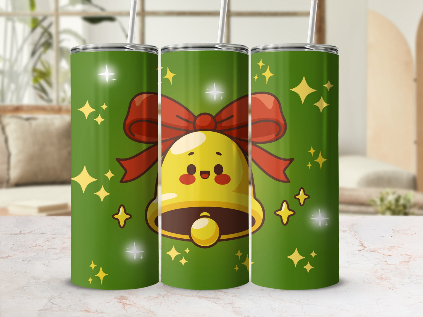 Festive Bell with Red Ribbon Tumbler for Holiday Cheers