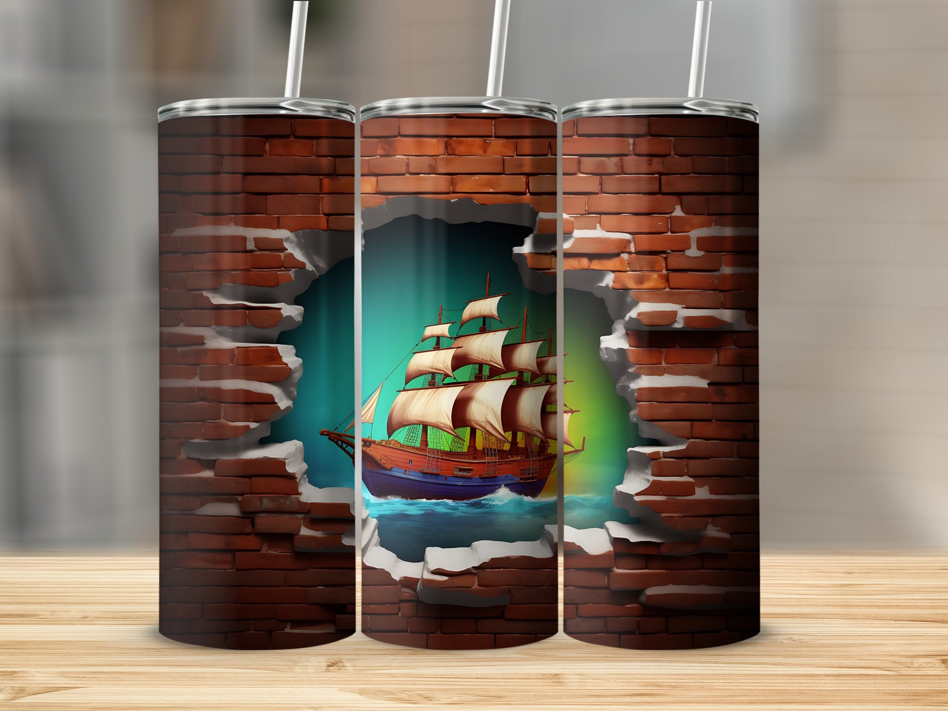 Sailing Ship through Brick Wall Tumblers