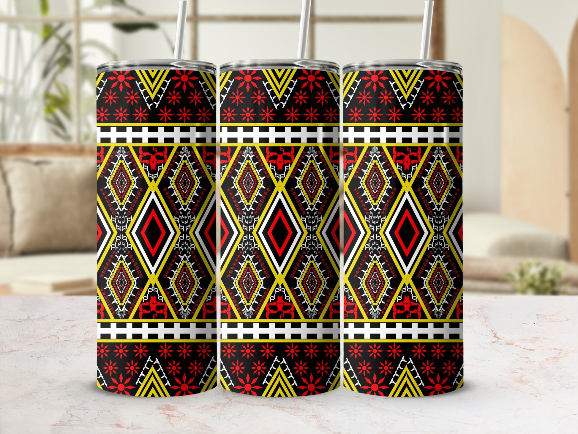 Colorful Geometric Tribal Pattern Insulated Tumbler Cups