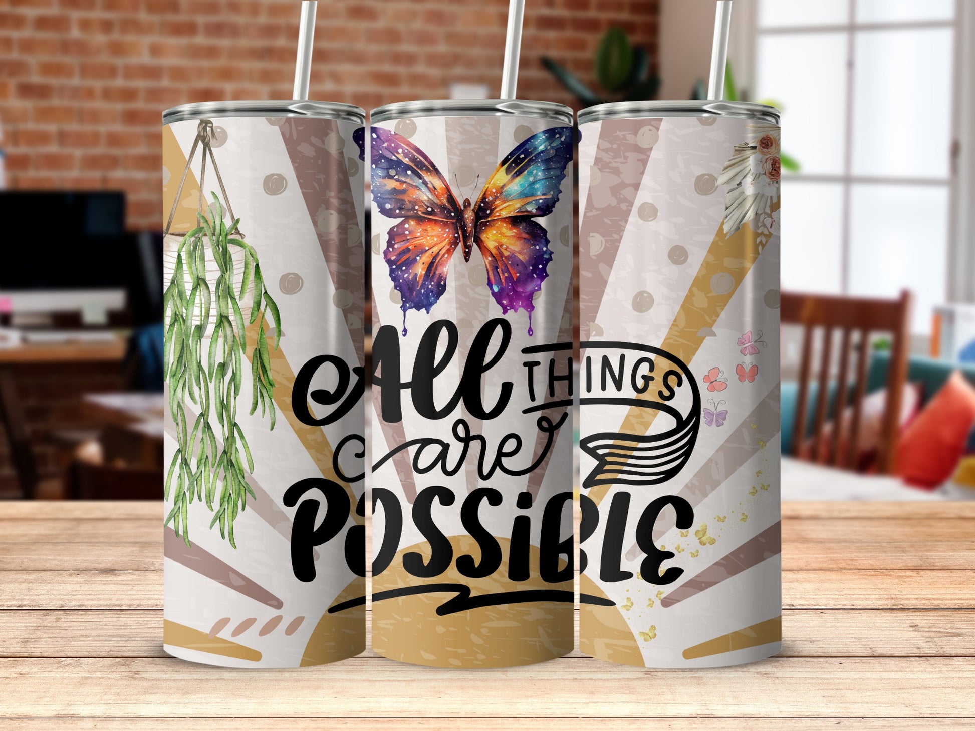 All Things Are Possible Butterfly Design Tumbler