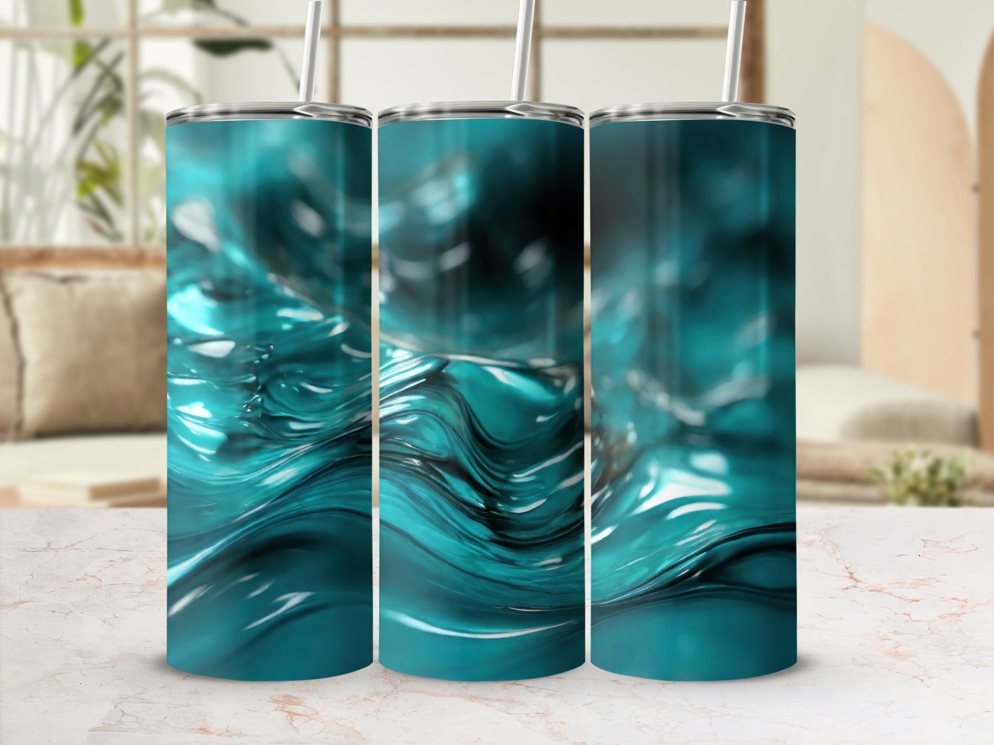 Aqua Wave Abstract Fluid Design Tumbler Vibrant product type