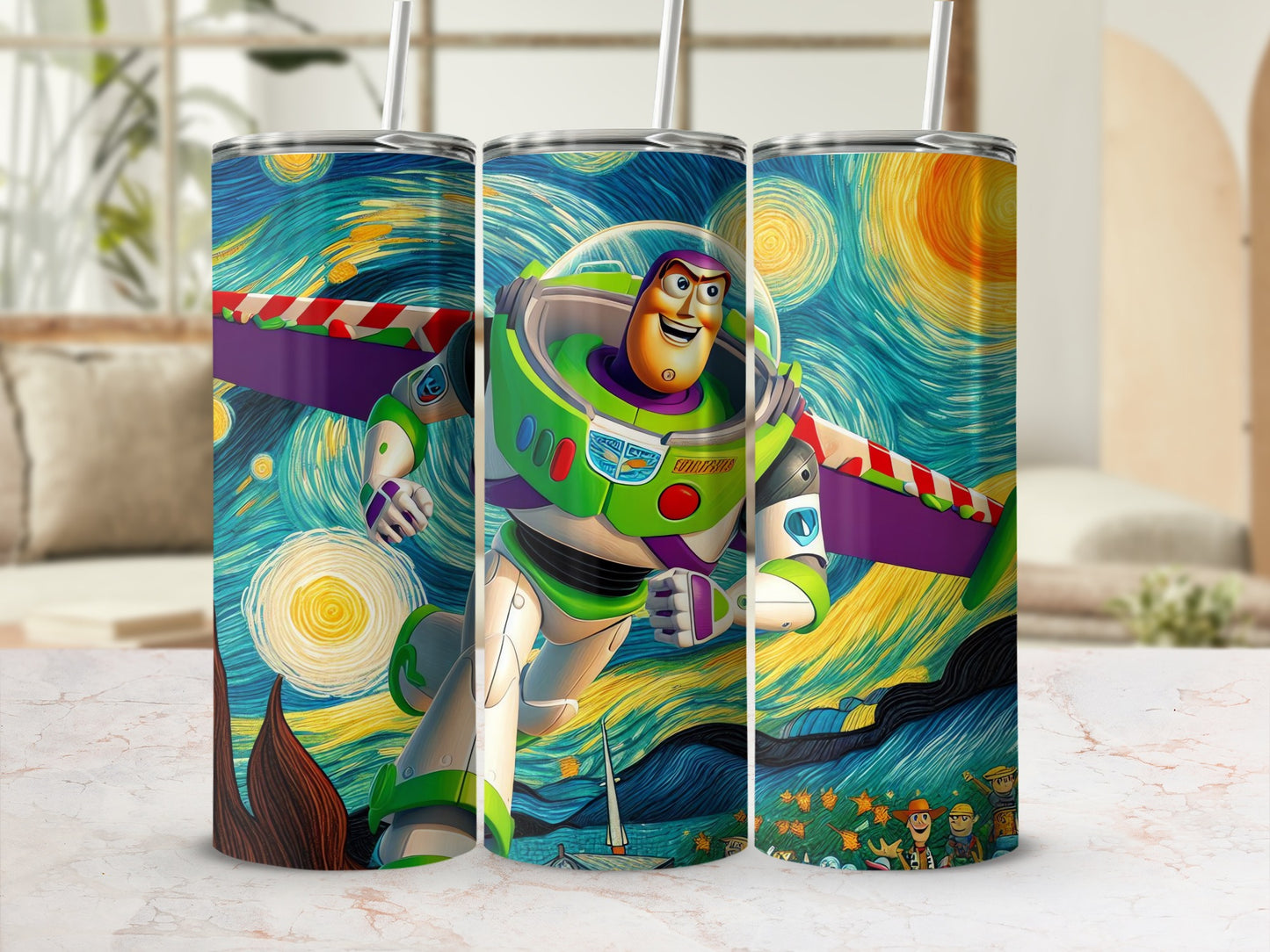 Buzz Lightyear Starry Night Inspired Drinking Tumbler