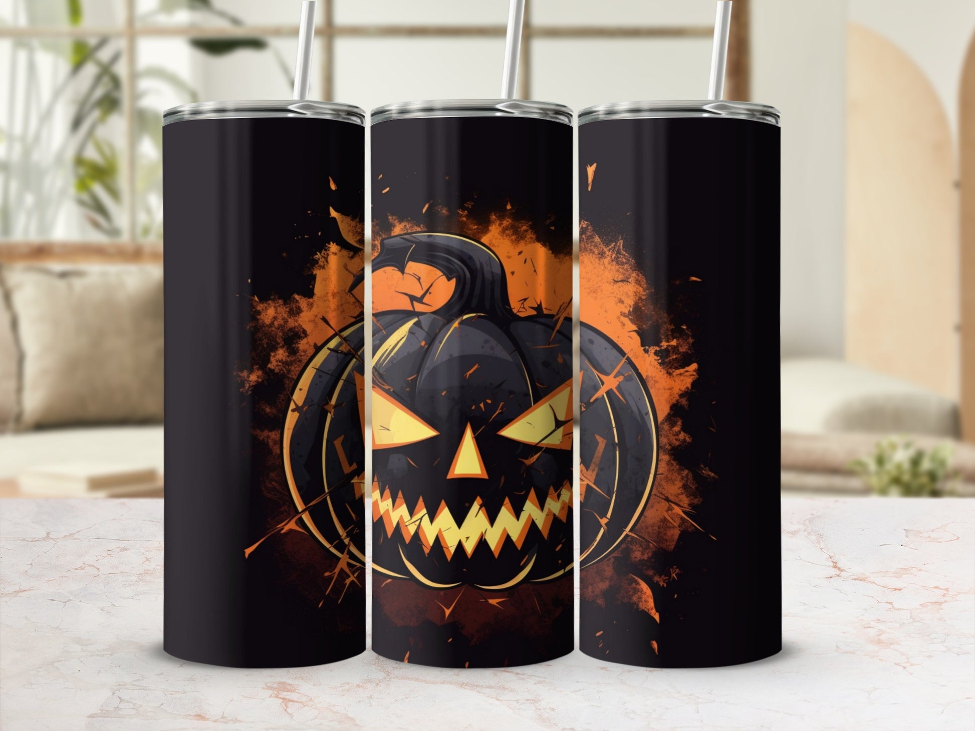 Spooky Pumpkin Design Stainless Steel Tumbler