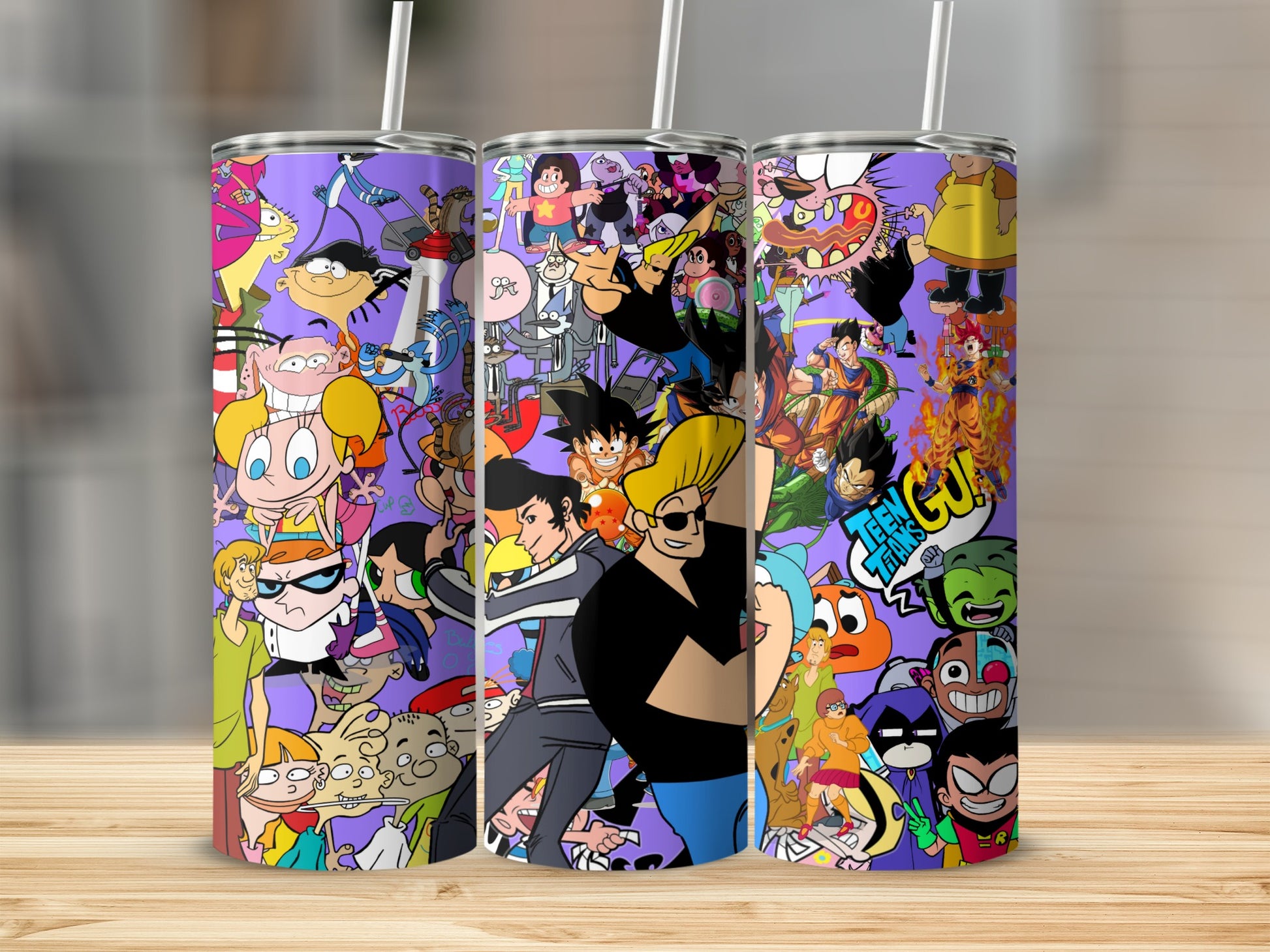 Retro Cartoon Characters Design on Tumbler Flask