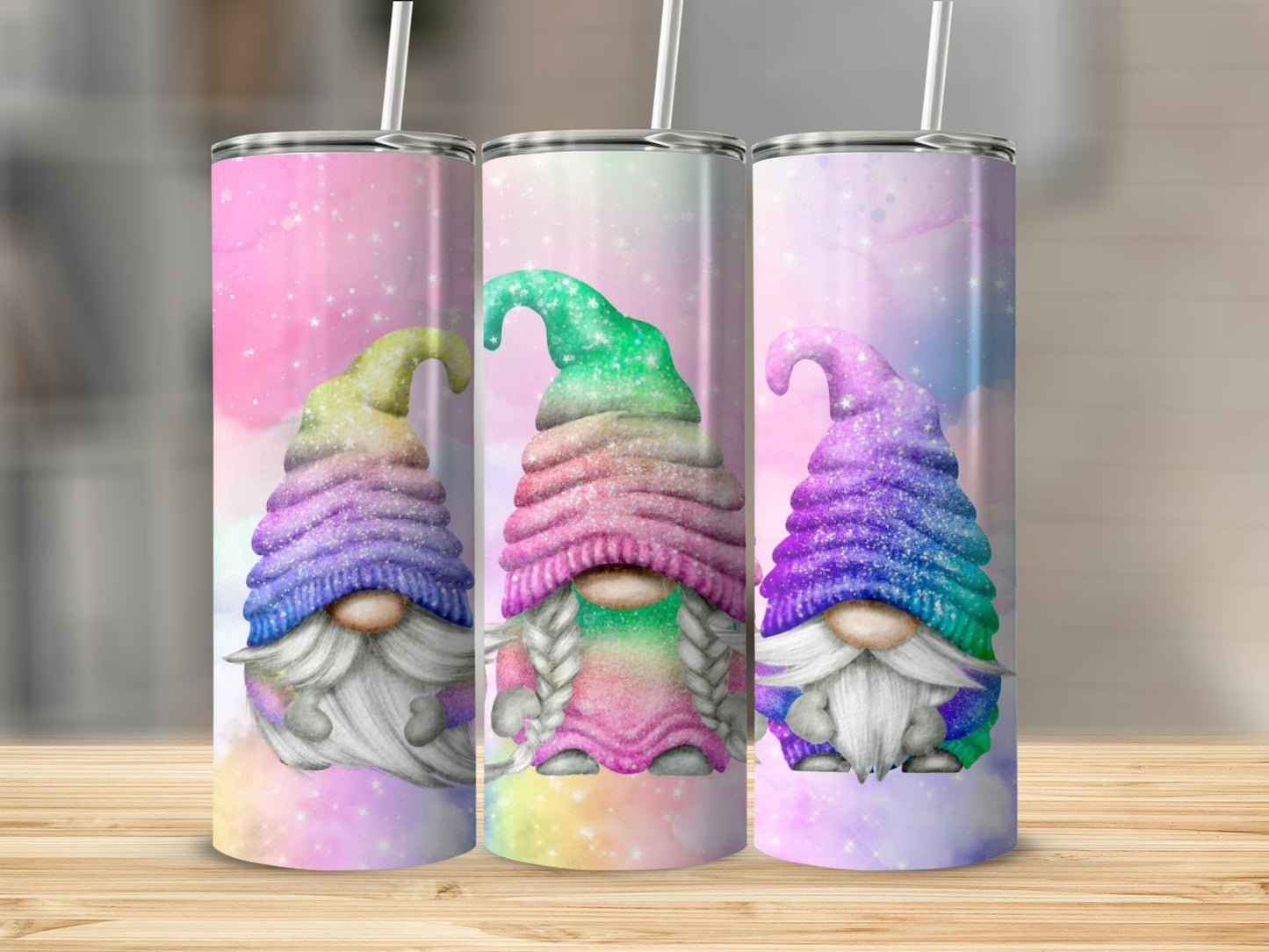 Adorable Rainbow Gnome Design Insulated Drink Tumbler