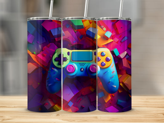Vibrant Gaming Themed Tumbler Colorful Controller Design