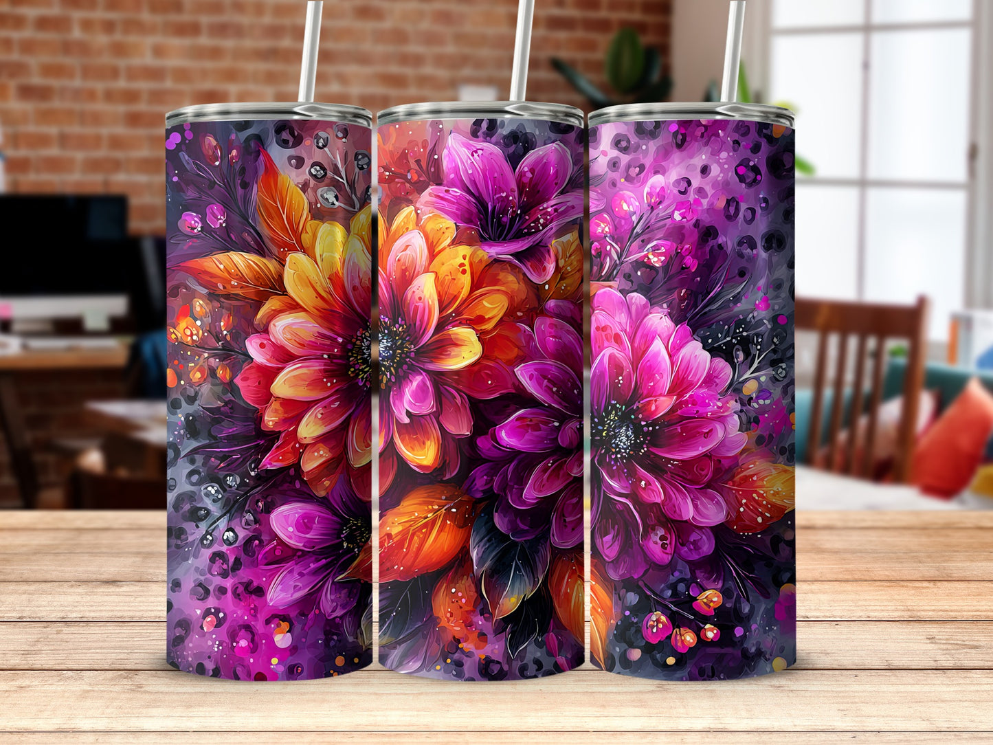 Bright Floral Design Insulated Tumbler for Hot or Cold Beverages
