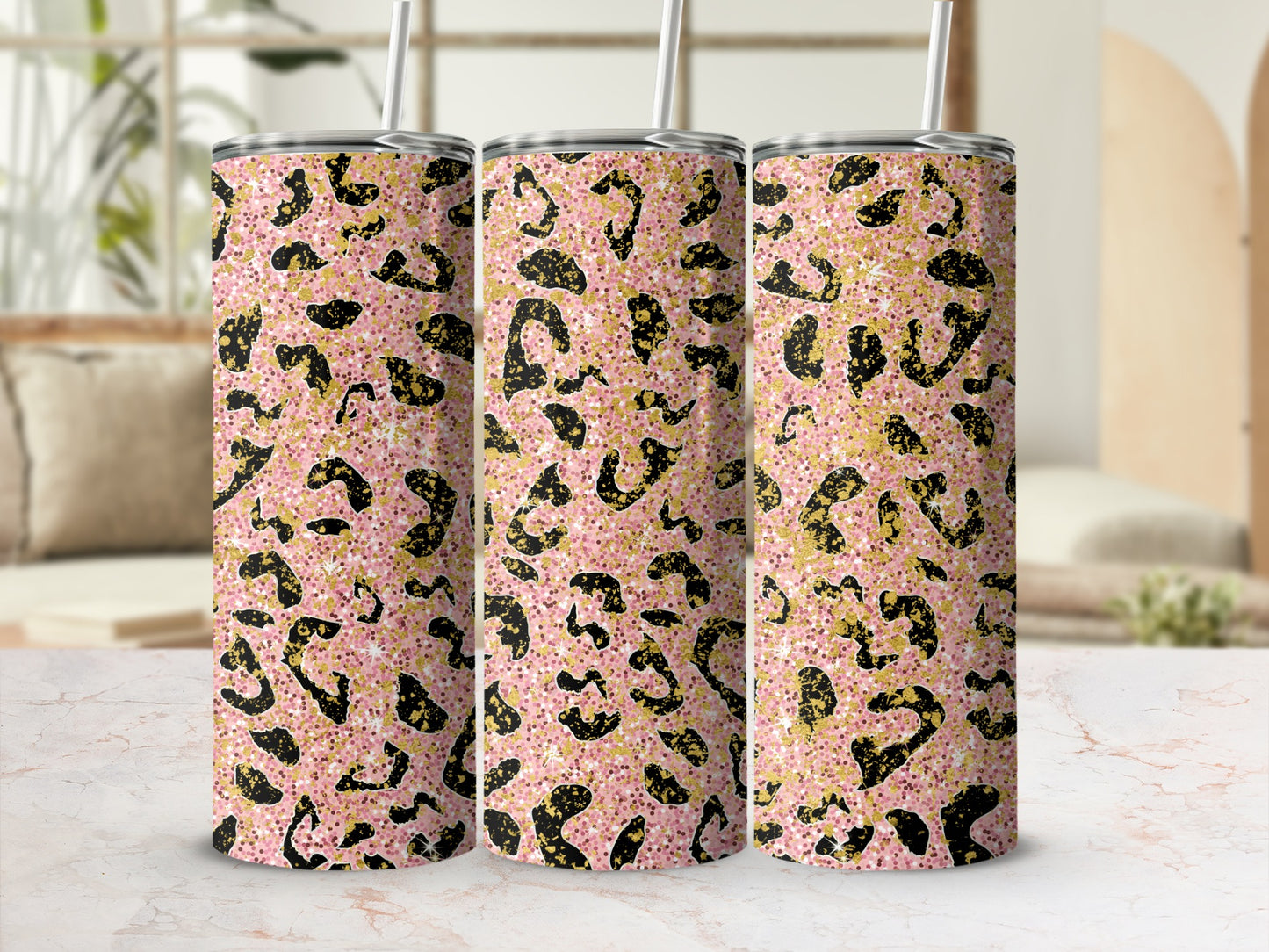 Sparkly Leopard Print Pink and Black Tumbler Product