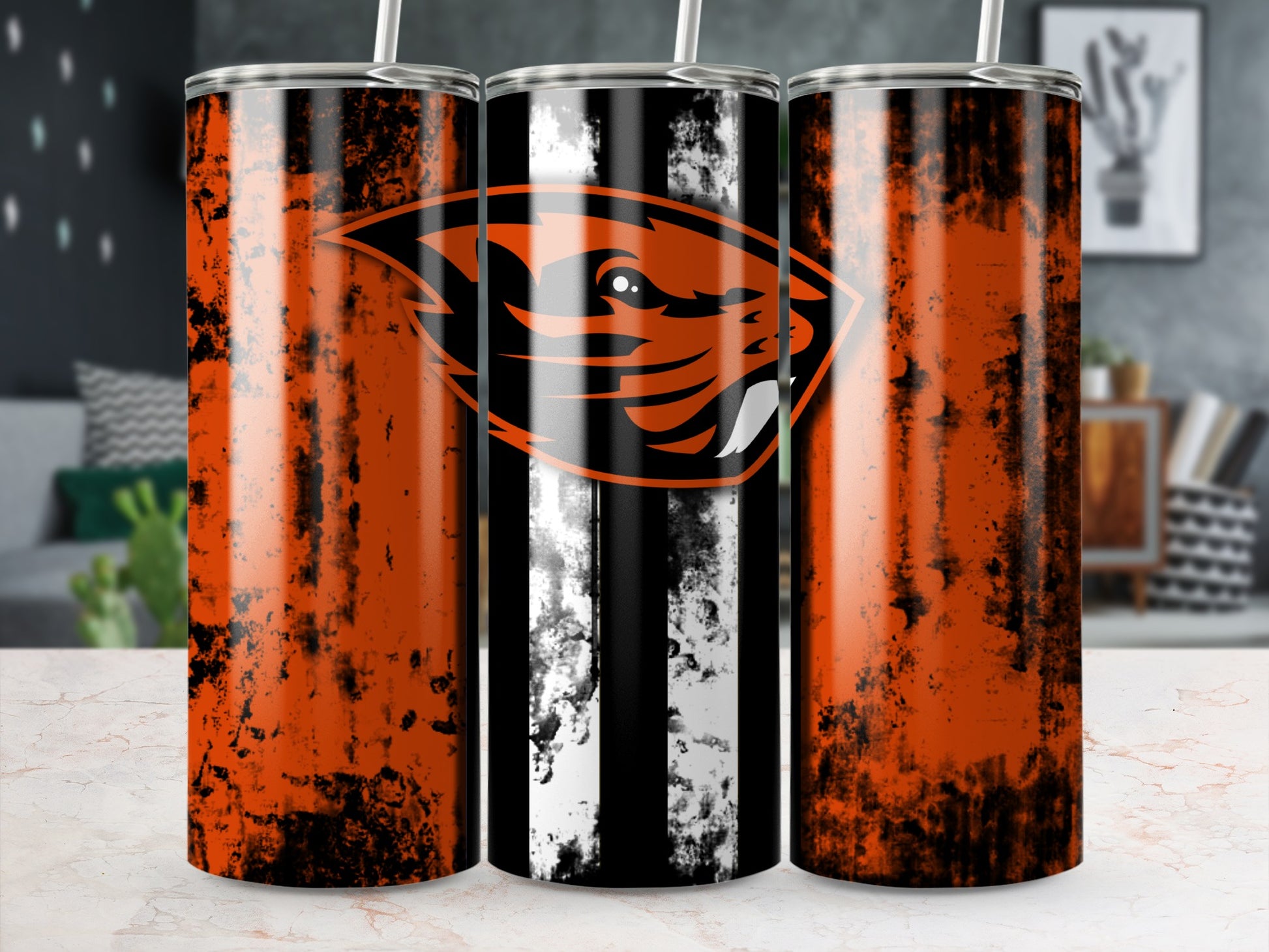 Orange and Black Vintage Sports Logo Tumbler Cup