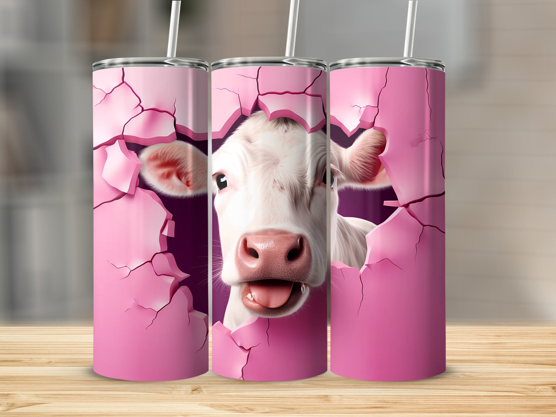 Adorable White Calf Peeking Pink Cracked Wall Design Tumbler product type