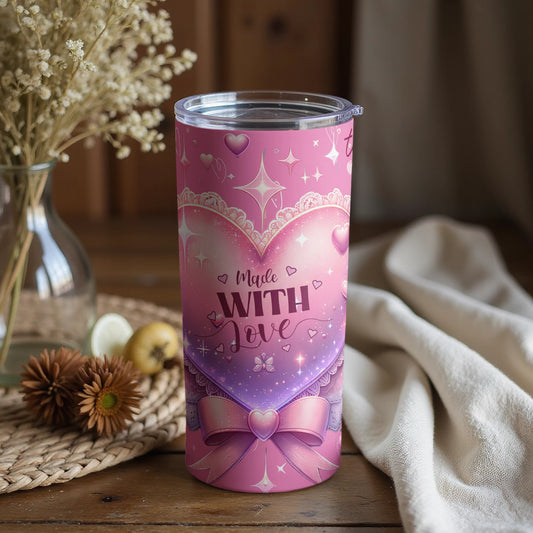 Made With Love Pink and Purple Design Tumbler