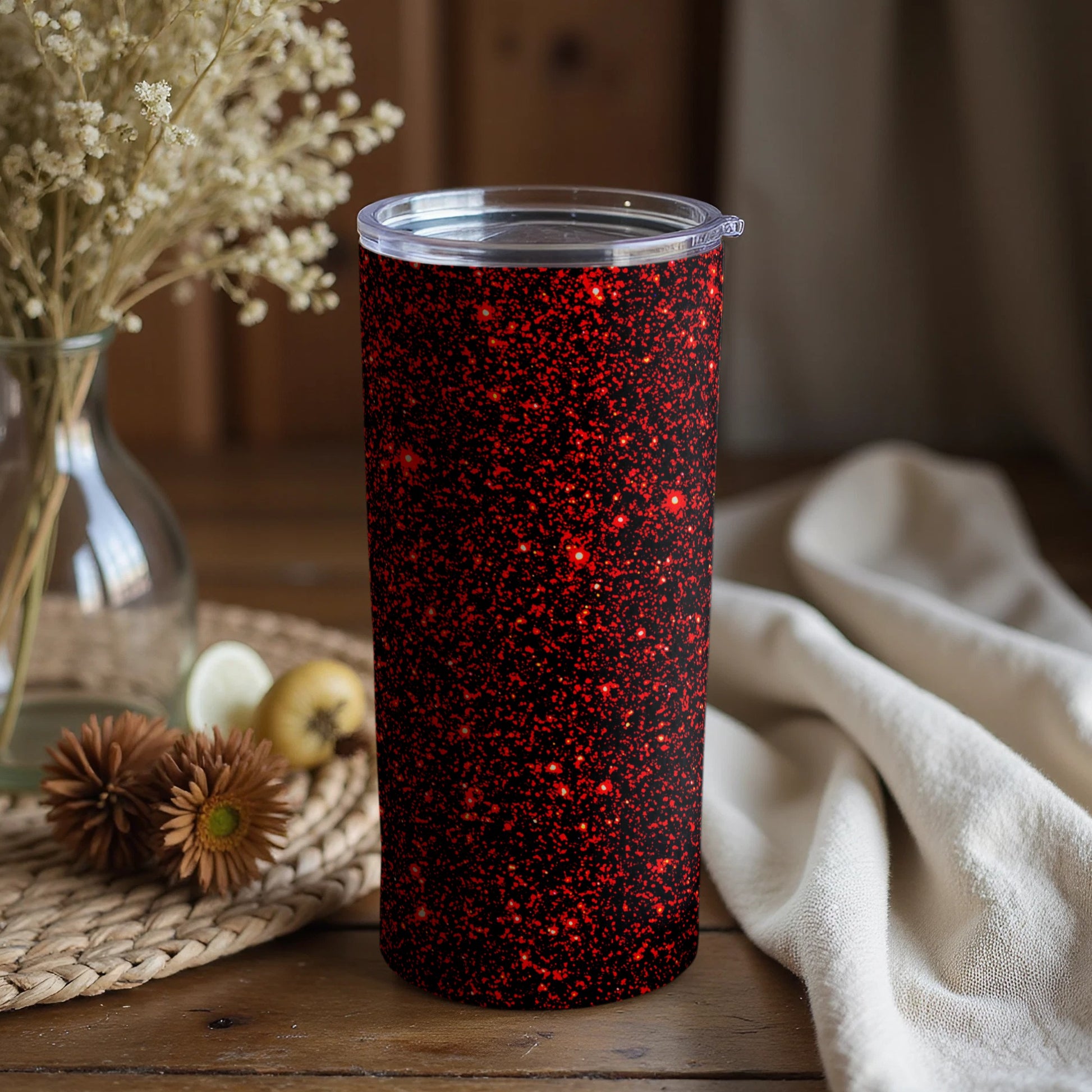 Sparkling Red and Black Glitter Design Tumbler