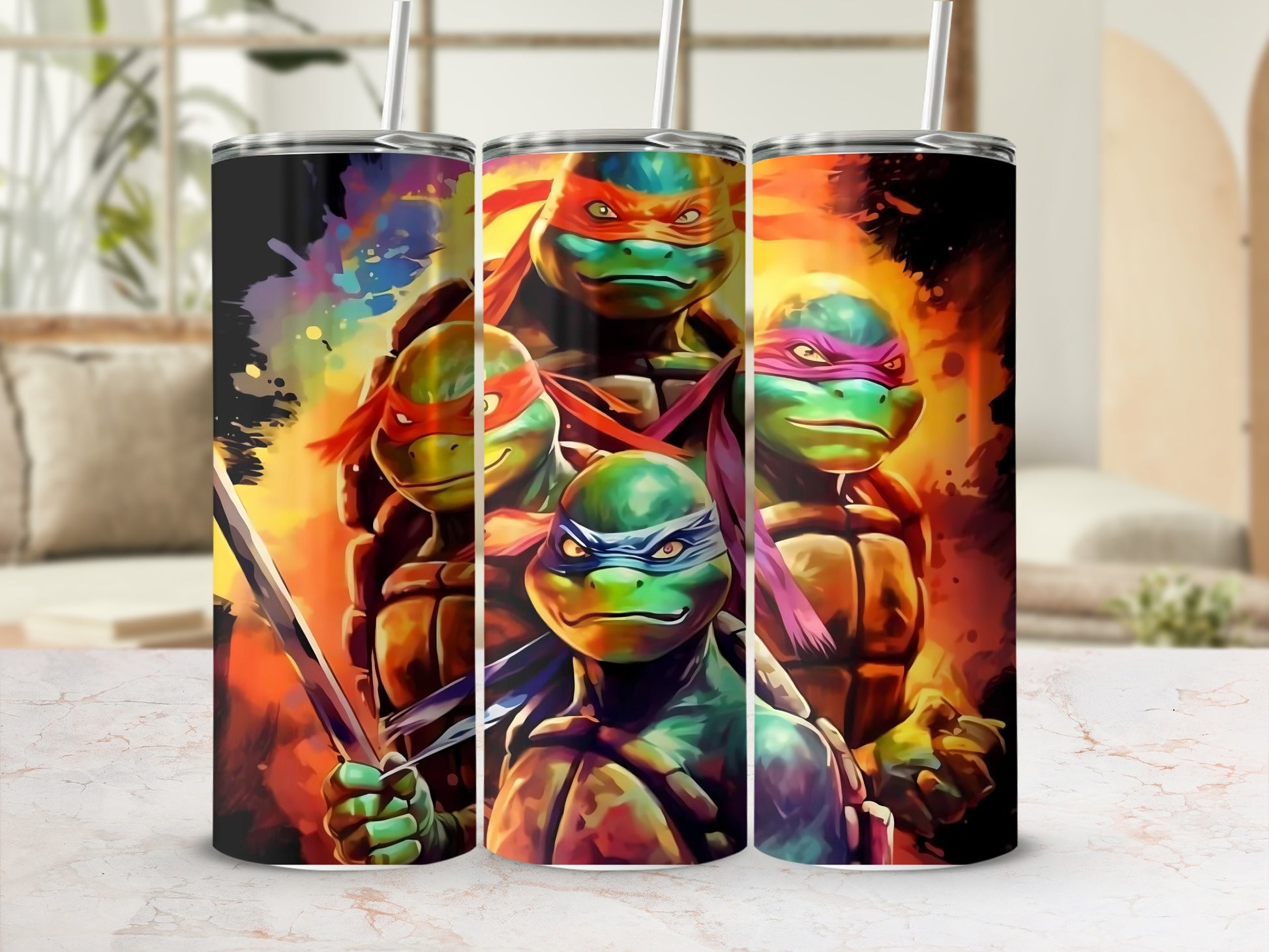 Cartoon Turtle Heroes Artwork Colorful Tumbler Set