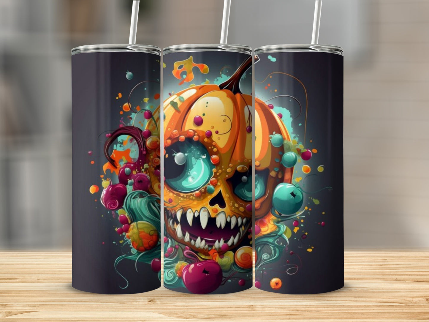 Colorful Halloween Skull Pumpkin Insulated Tumbler