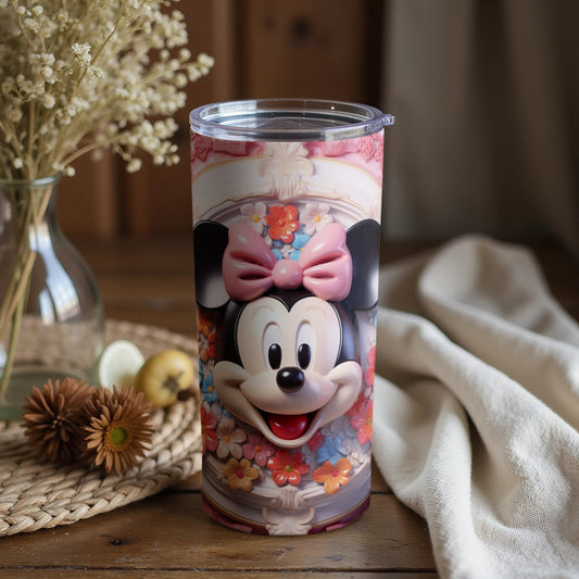 Cute Floral Minnie Mouse Themed Tumbler for Fans