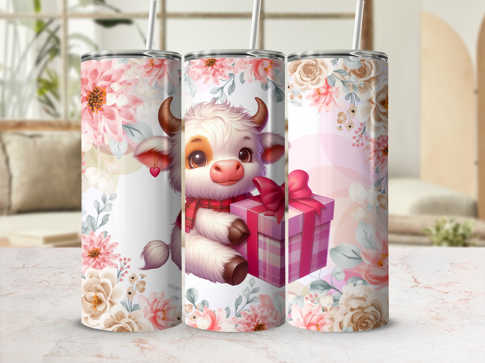 Adorable Calf with Flowers and Present Tumbler