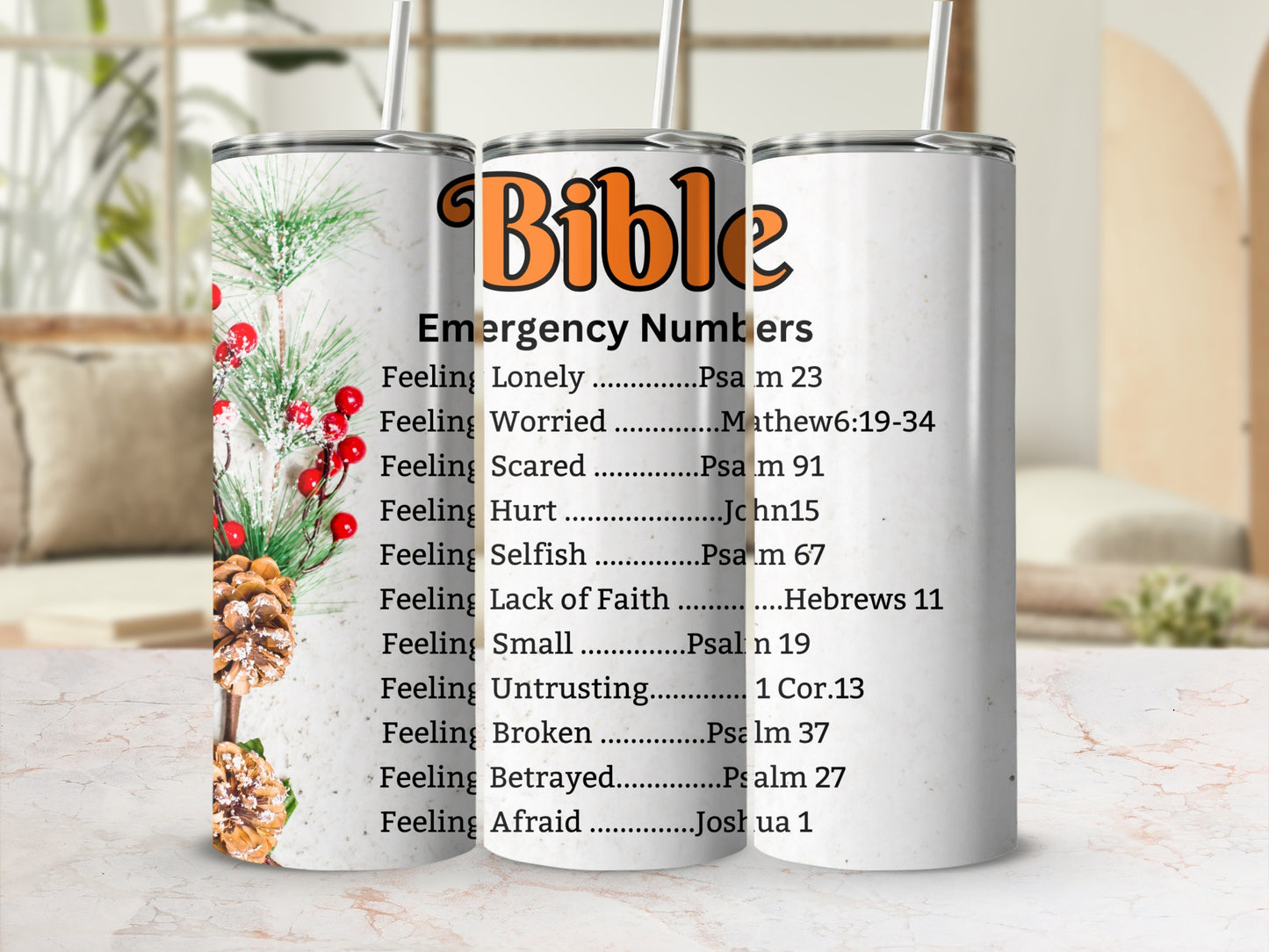 Bible Emergency Numbers Christmas Tree Tumbler