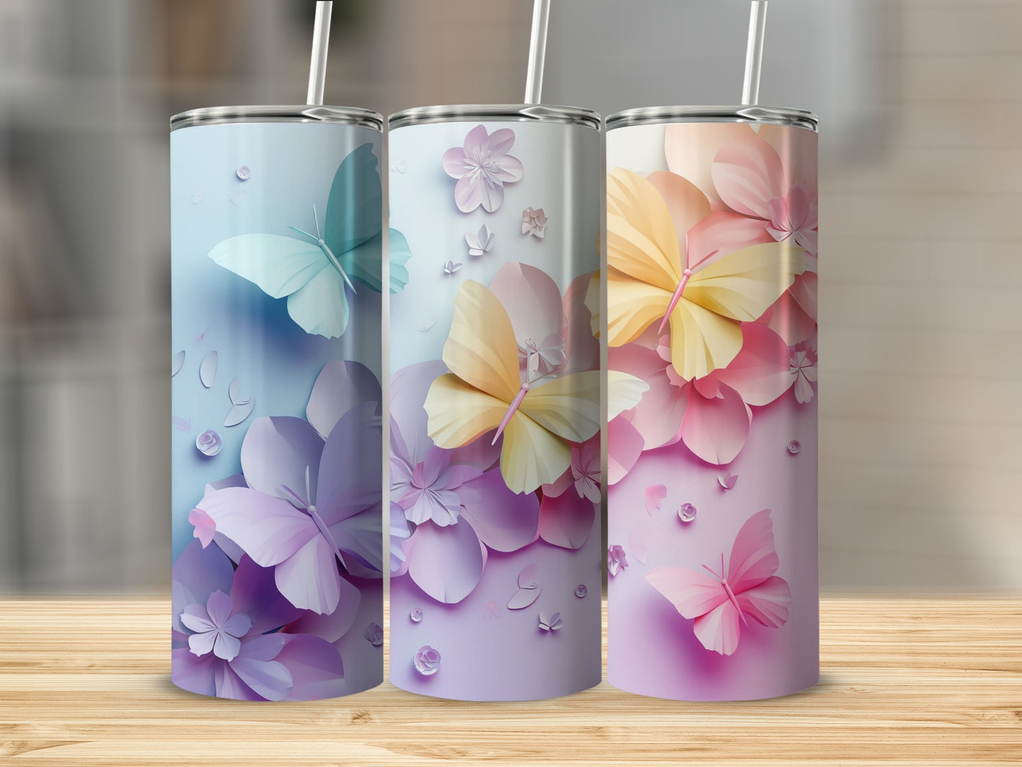 Dreamy Pastel Layered Butterfly Floral Tumbler product type