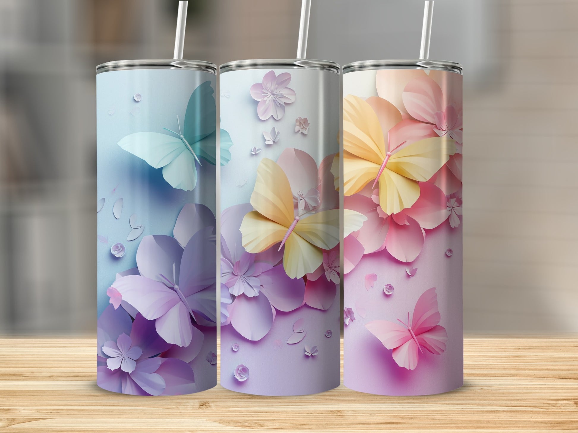 Dreamy Pastel Layered Butterfly Floral Tumbler product type