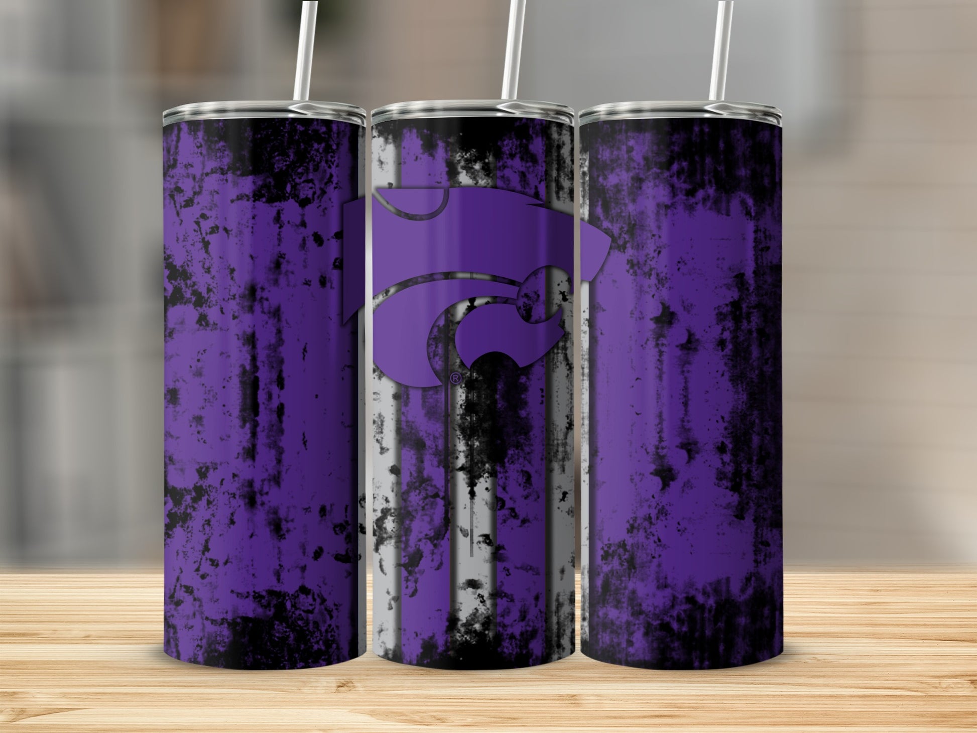 Purple and Black Distressed Design Tumbler Cup
