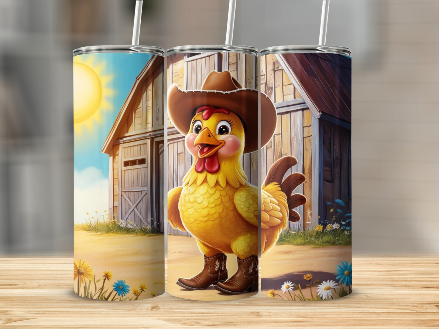Cute Chicken with Cowboy Hat and Barn Tumbler