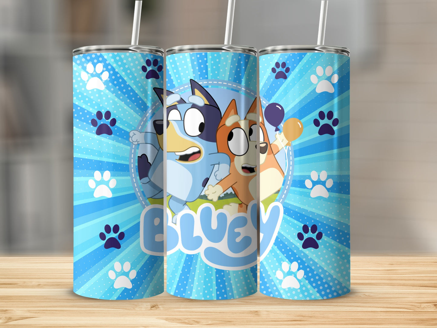 Bluey Cartoon Character Paw Print Design Tumbler