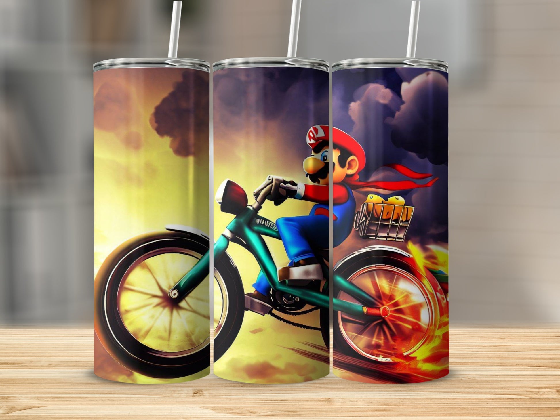 Cartoon Character Riding Bicycle Design Tumbler