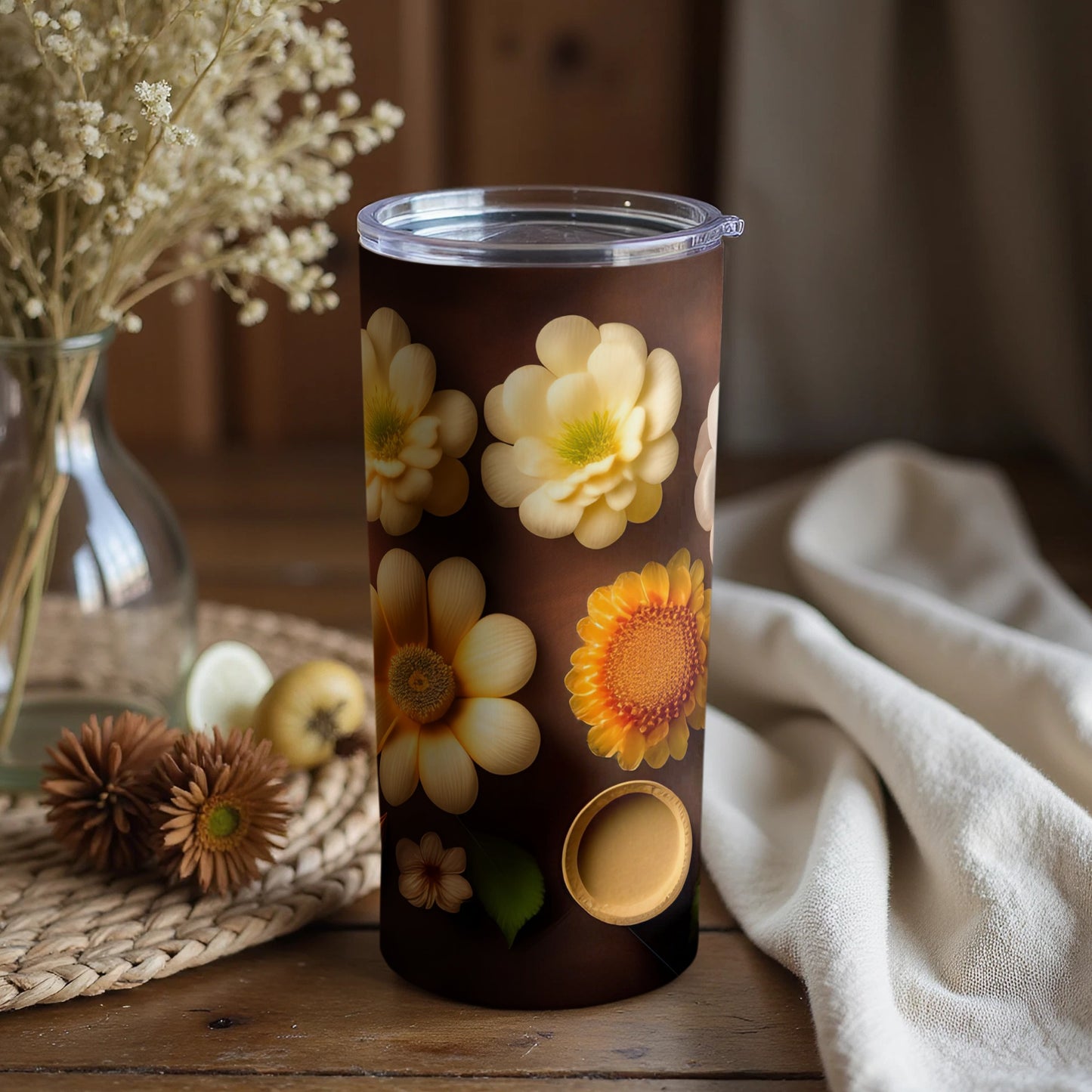 Floral Print Insulated Tumbler with Lid for Travel