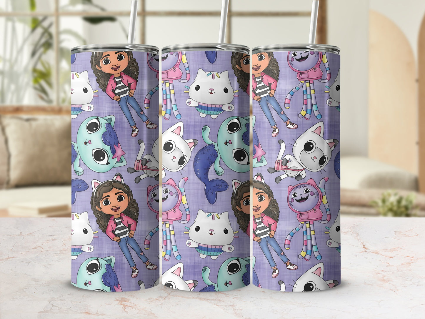 Cartoon Characters Insulated Tumbler with Straw