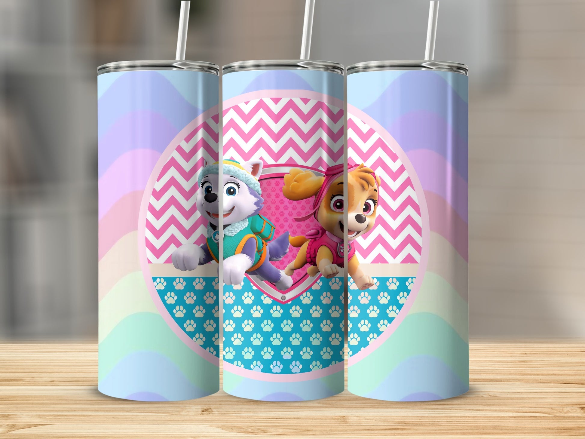 Colorful Paw Patrol Characters Tumbler With Straws