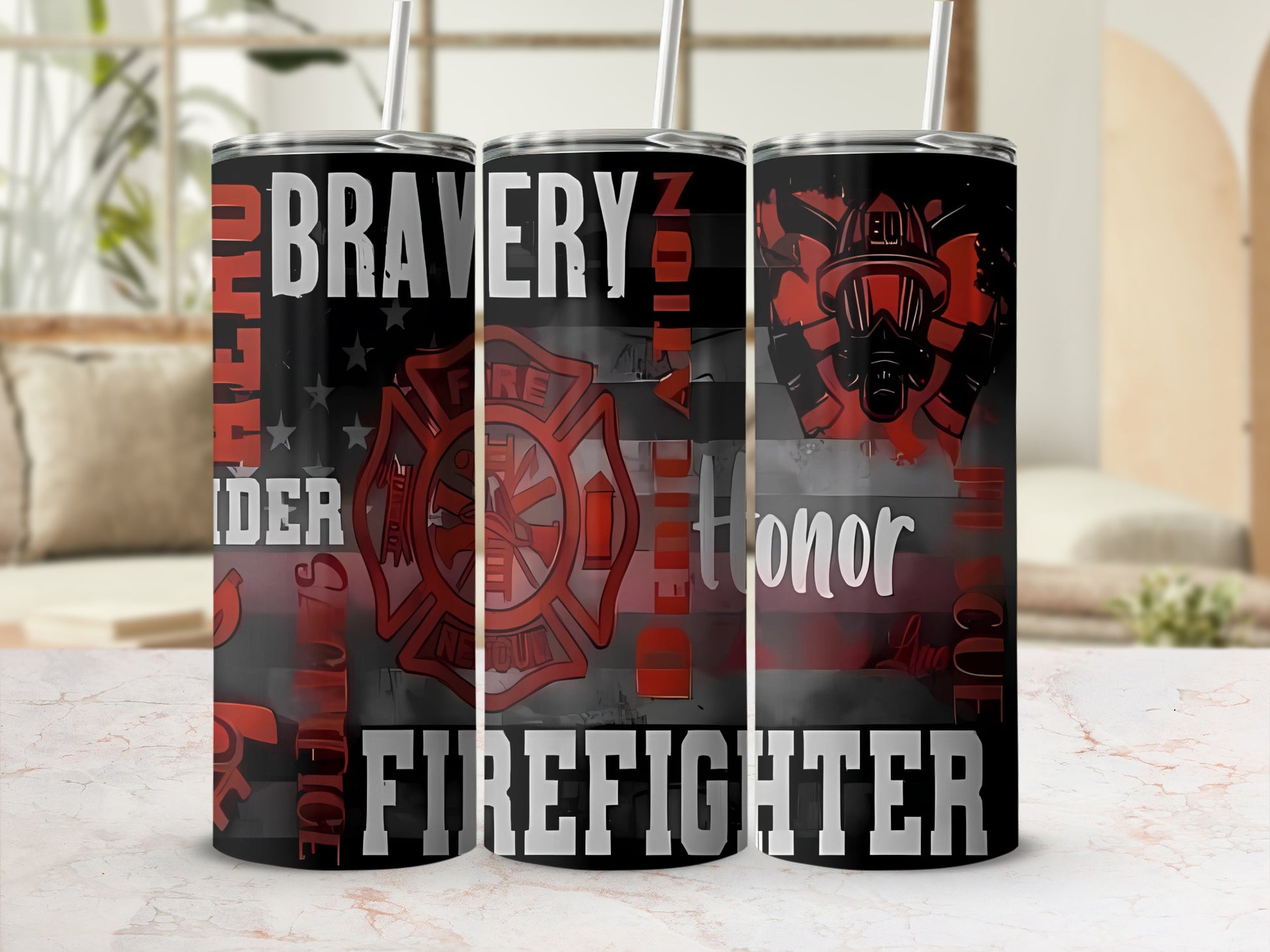 Brave Firefighter Honor Dedication Print Tumbler