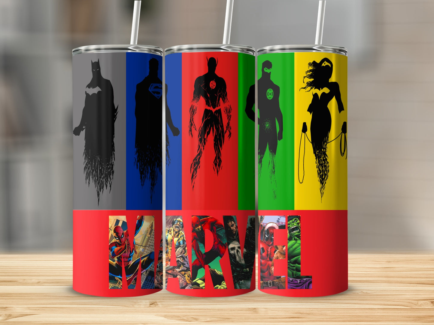 DC Heroes Silhouettes Marvel Comics Collage Tumbler product type