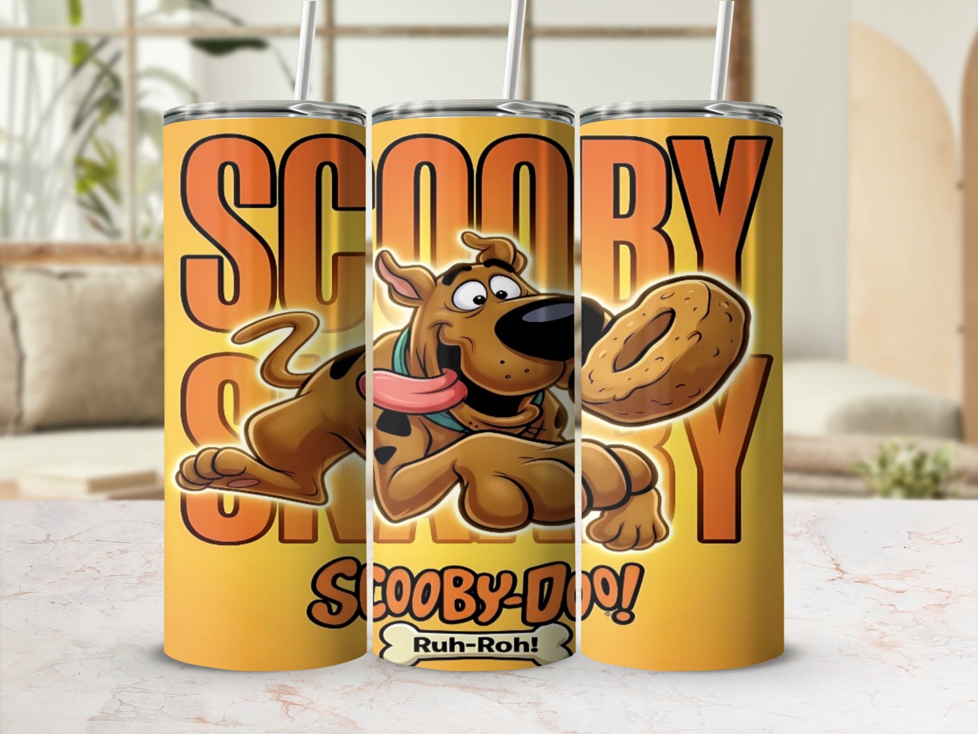 Scooby-Doo with a donut, text "Scooby-Doo! Ruh-Roh!".