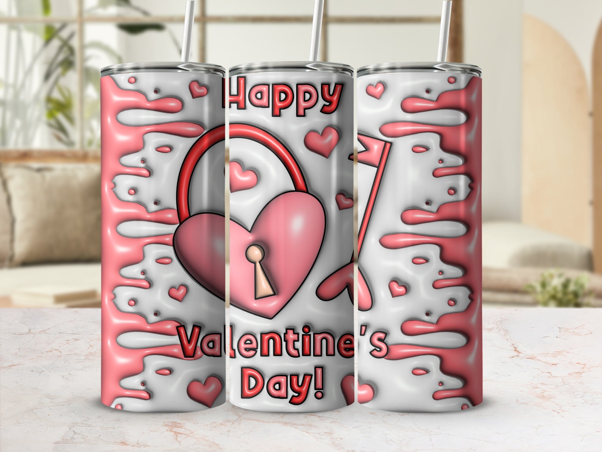 Happy Valentine's Day Heart and Lock Tumbler