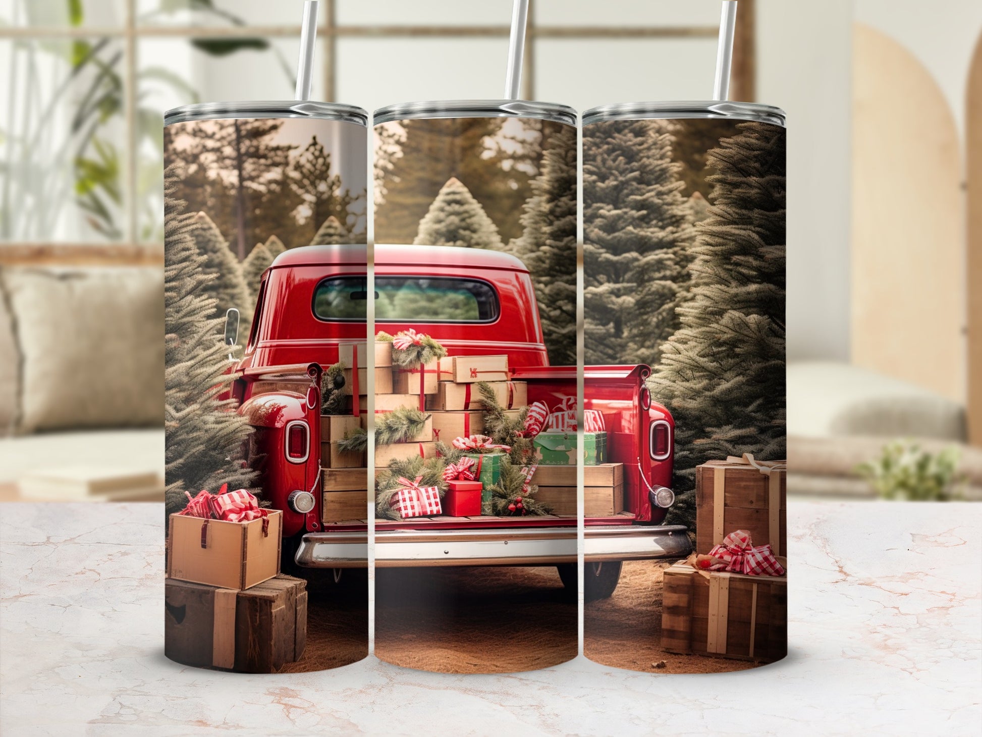 Festive Vintage Red Truck with Gifts Tumbler Accessory