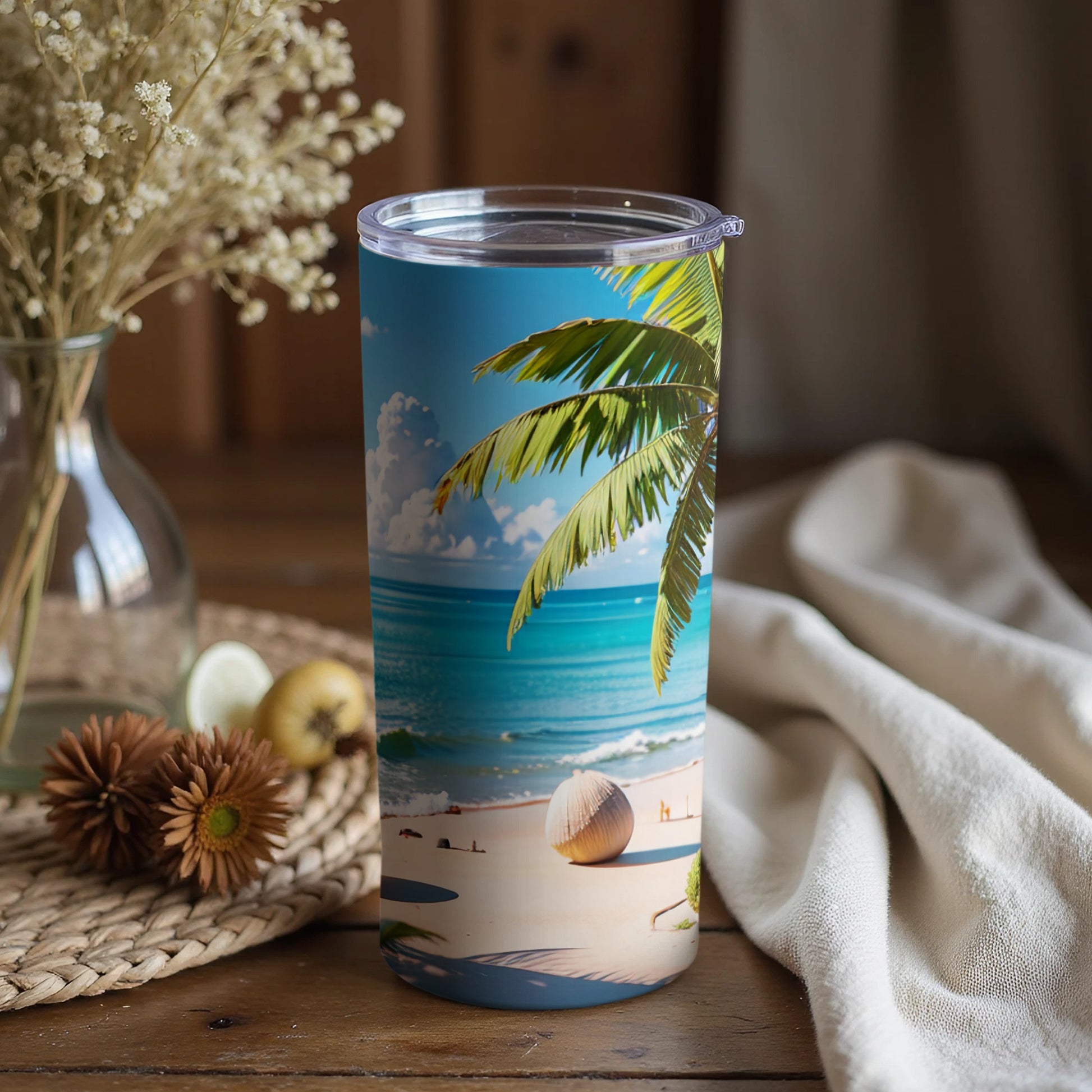 Tropical Beach Scene Insulated Tumbler for Travel