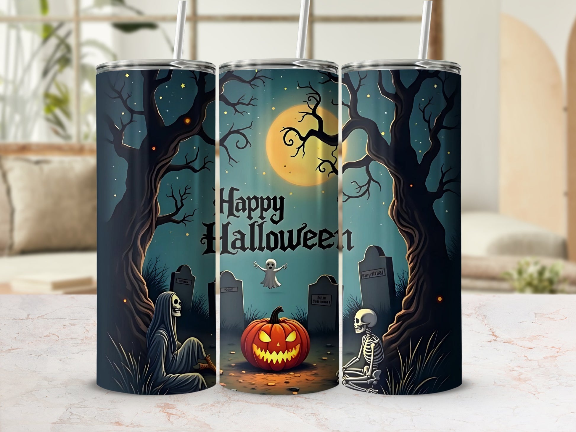 Spooky Halloween Graveyard Themed Tumbler