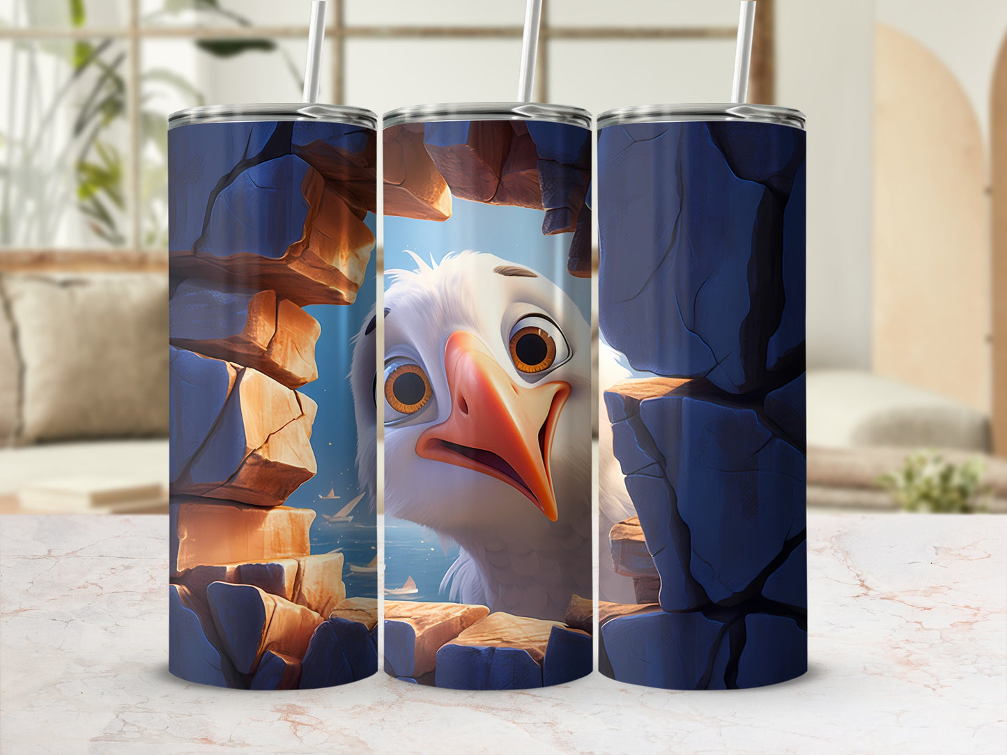 Animated Bird Peeking Rock Cliff Ocean Tumbler
Bird design
Pelican art
Seagull graphic
Rock cliff illustration
Ocean scene
Cartoon character
Animated creature
Funny animal
Cute wildlife
Whimsical art
Coastal theme
Marine scenery
Beach vibes
Summer drinkware
Travel accessory
Unique gift
Artistic print
Graphic design
Insulated tumbler
Beverage container