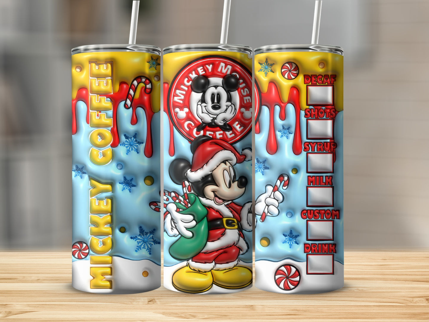 Mickey Coffee Christmas Design Tumbler With Straw
