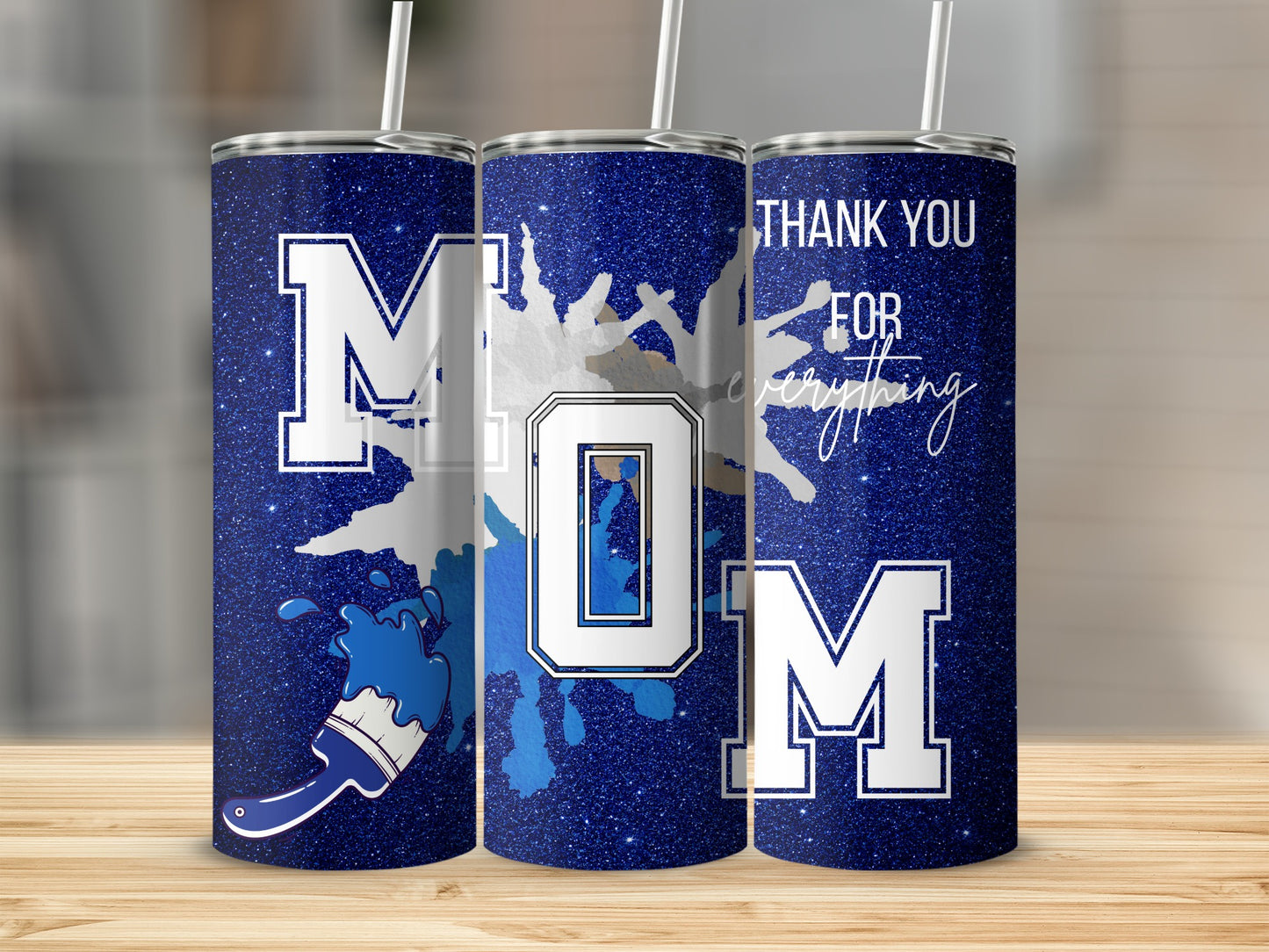 Thank You Mom Glittery Blue Drink Tumbler