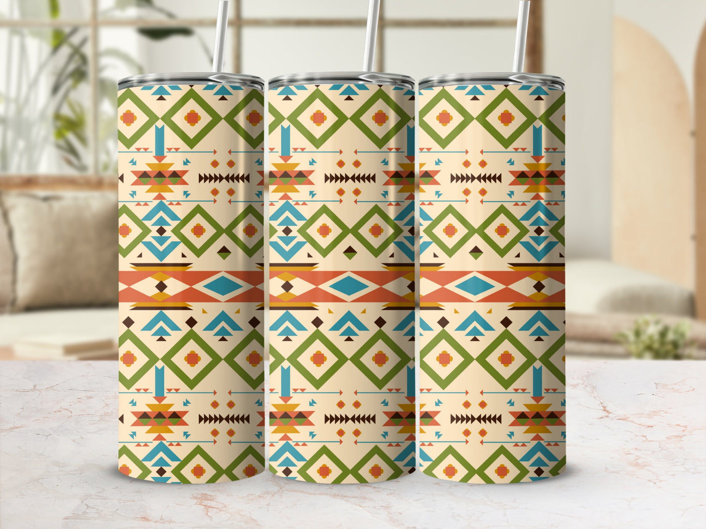 Colorful Geometric Pattern Insulated Tumbler