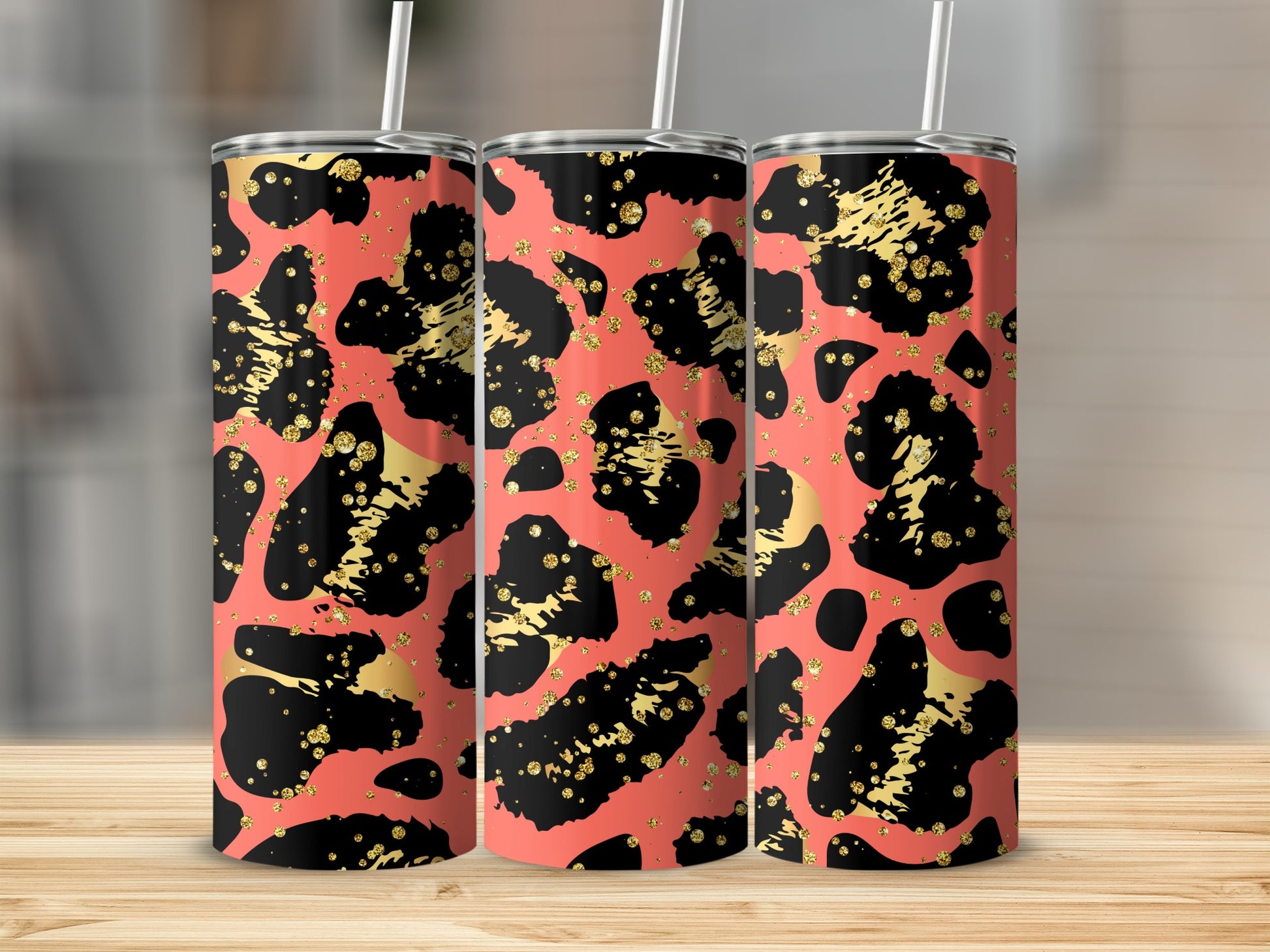 Vibrant Leopard Print Tumbler with Gold Accents