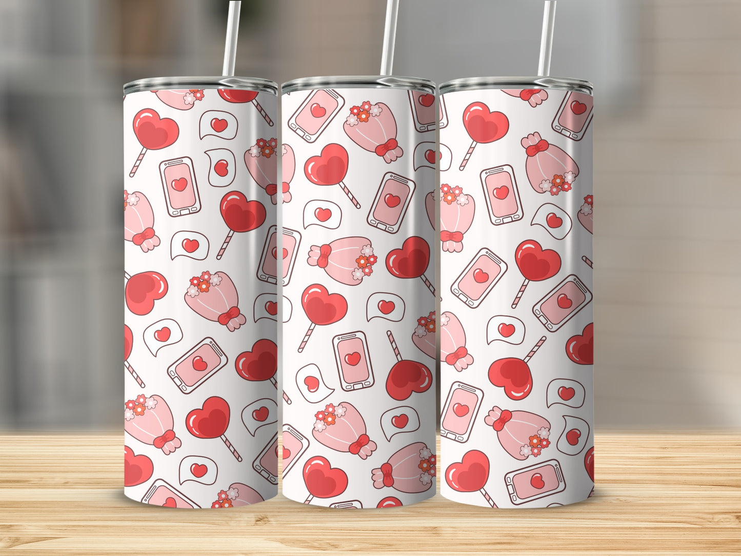 Valentine's Day Love Hearts and Treats Pattern Tumblers