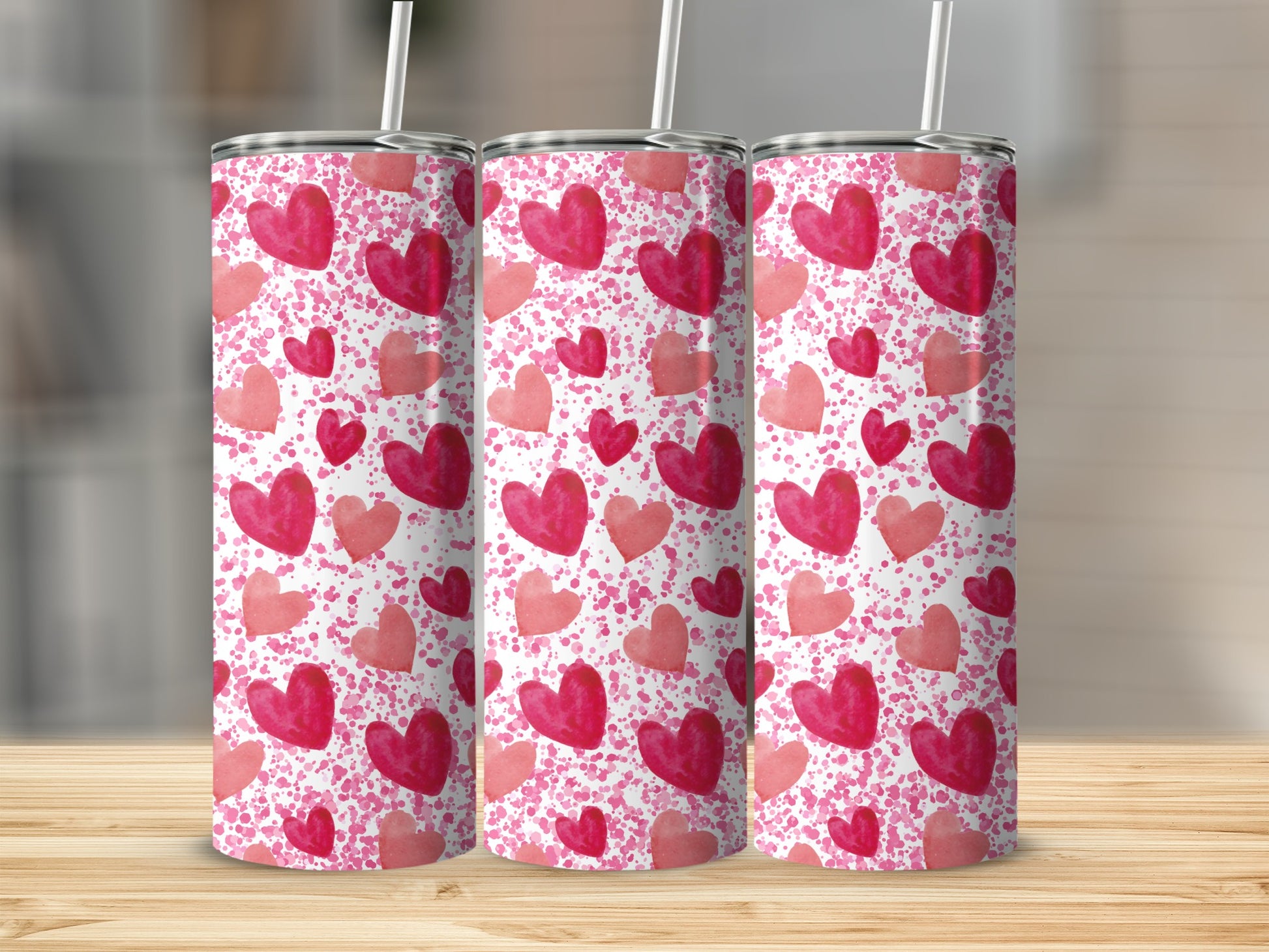 Pink Hearts and Sparkles Patterned Tumbler