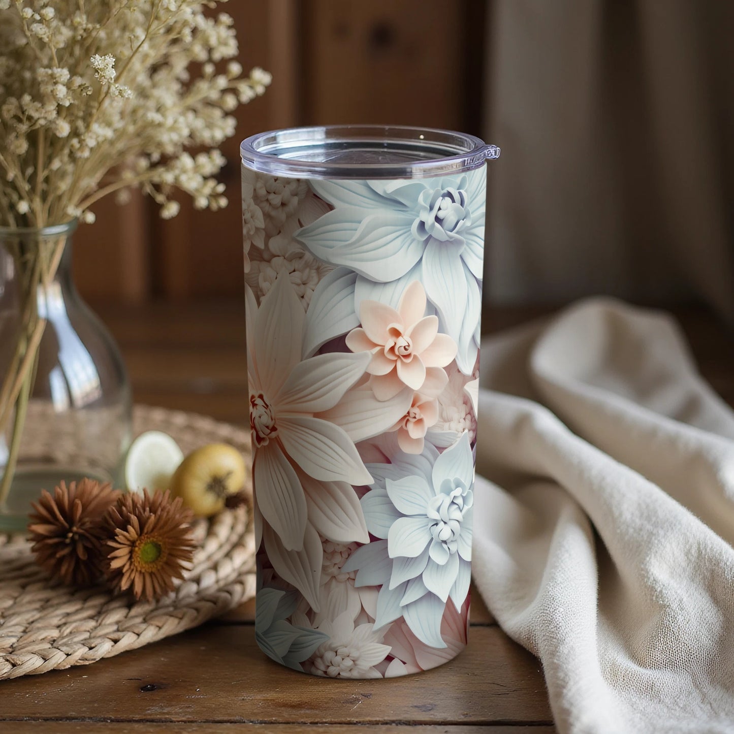 Elegant Floral Print Insulated Tumbler for Beverages