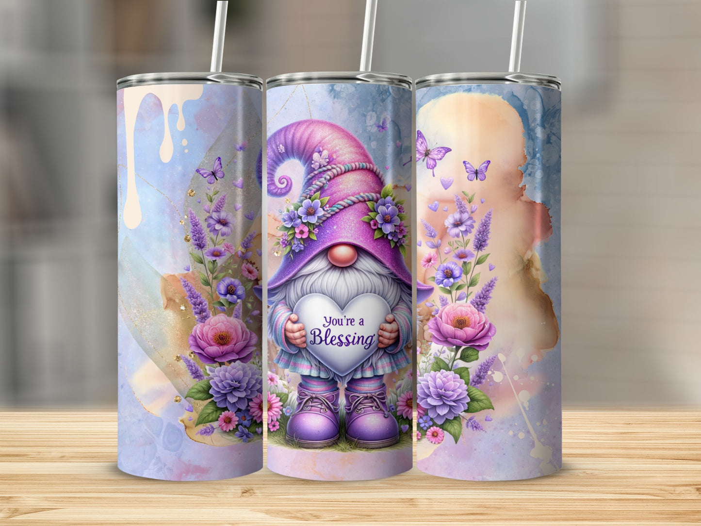 You're a Blessing Gnome with Flowers Design Tumbler