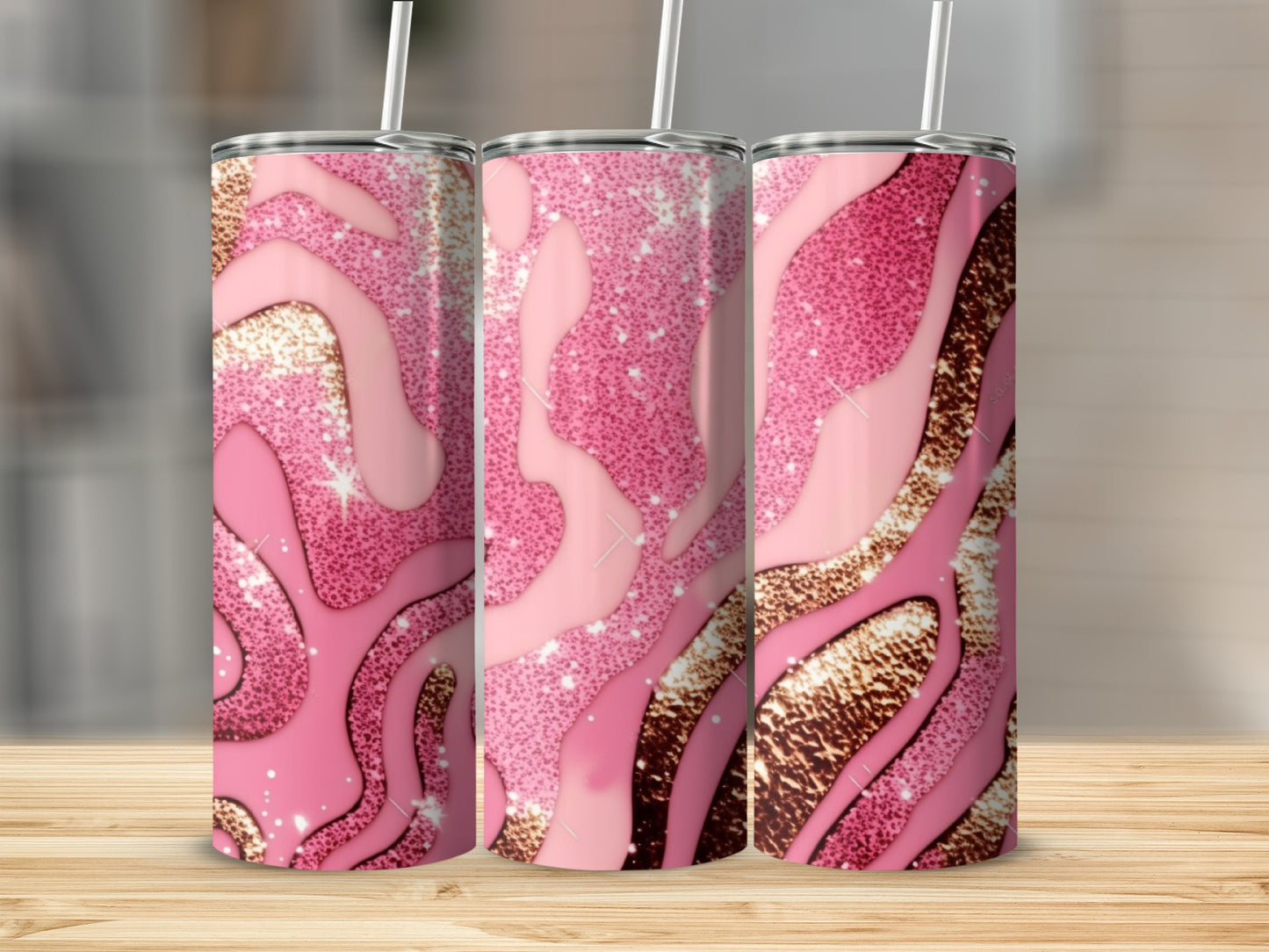 Glittery Pink and Gold Abstract Design Tumbler