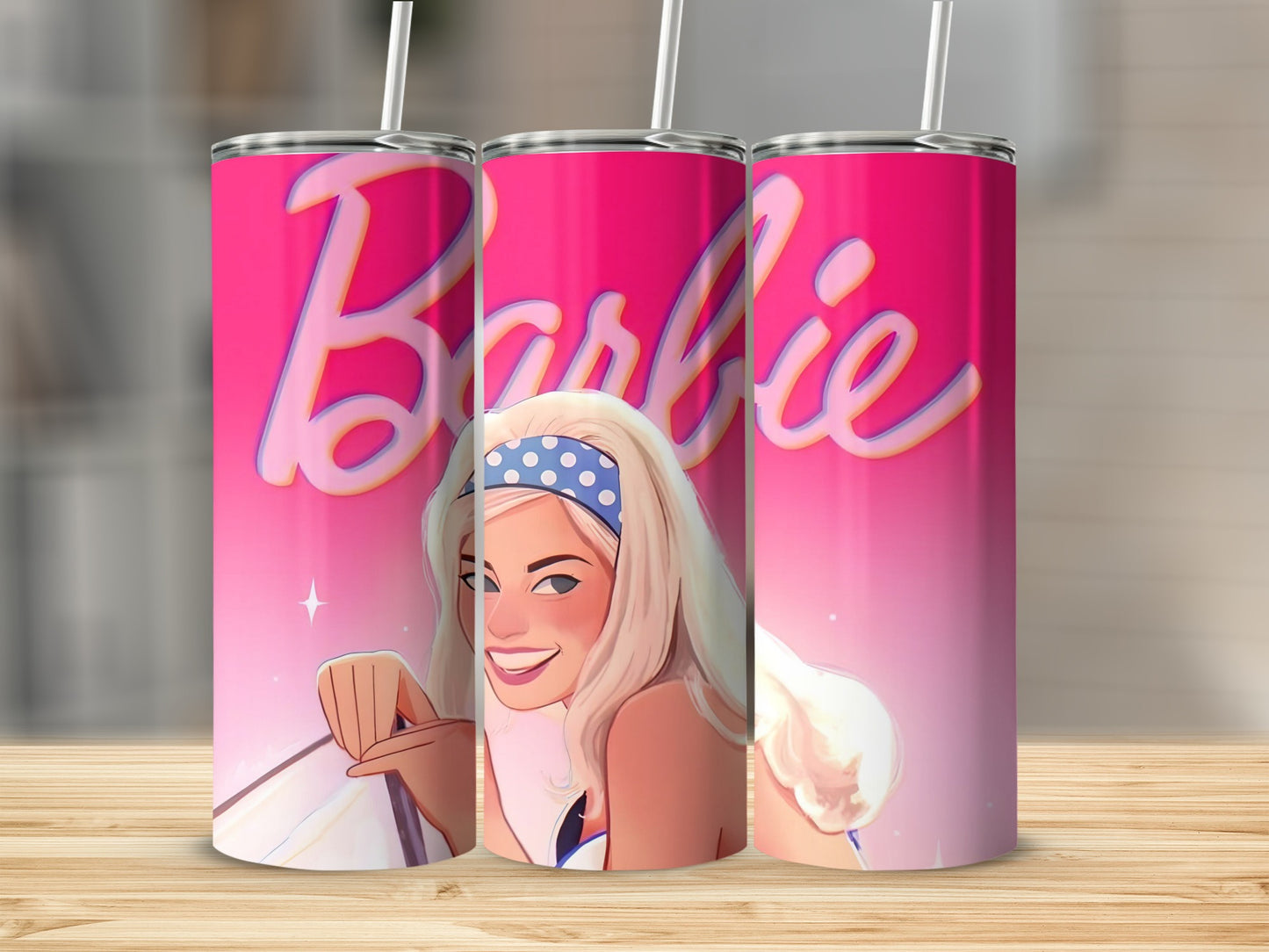 Barbie Theme Tumbler With Straw Pink Design