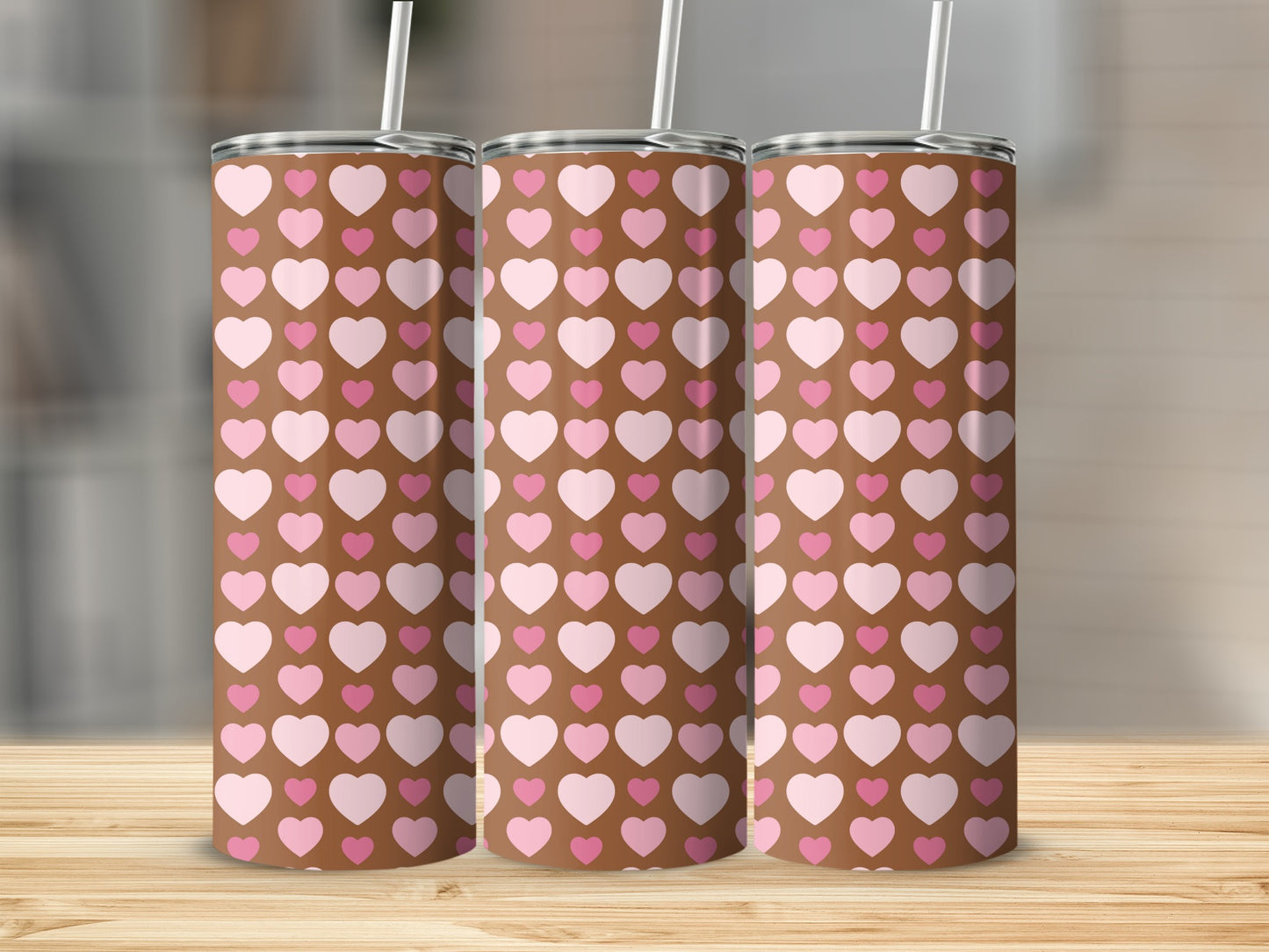 Pink and White Hearts Patterned Tumbler Product